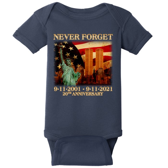 Never Forget September 11 9/11 20th Anniversary Baby Bodysuit