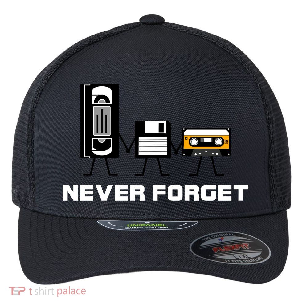 Never Forget Vintage Tapes Flexfit Unipanel Trucker Cap