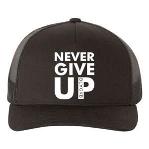 Never Give Up Black Liverpool Yupoong Adult 5-Panel Trucker Hat