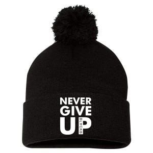 Never Give Up Black Liverpool Pom Pom 12in Knit Beanie