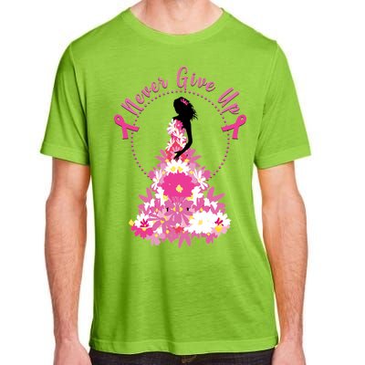 Never Give Up Breast Cancer Awareness Floral Adult ChromaSoft Performance T-Shirt