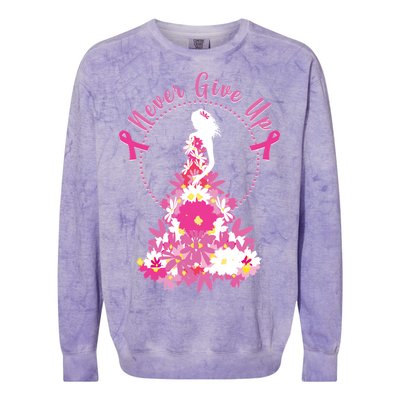 Never Give Up Breast Cancer Awareness Floral Colorblast Crewneck Sweatshirt