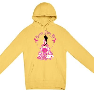 Never Give Up Breast Cancer Awareness Floral Premium Pullover Hoodie