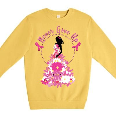 Never Give Up Breast Cancer Awareness Floral Premium Crewneck Sweatshirt