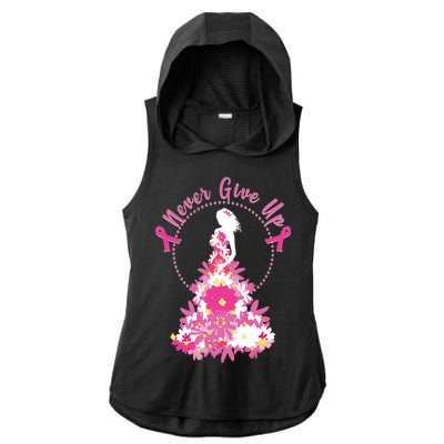 Never Give Up Breast Cancer Awareness Floral Ladies PosiCharge Tri-Blend Wicking Draft Hoodie Tank