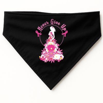 Never Give Up Breast Cancer Awareness Floral USA-Made Doggie Bandana