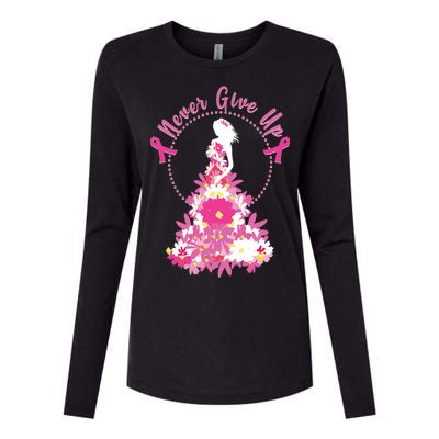 Never Give Up Breast Cancer Awareness Floral Womens Cotton Relaxed Long Sleeve T-Shirt