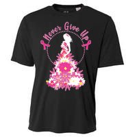 Never Give Up Breast Cancer Awareness Floral Cooling Performance Crew T-Shirt