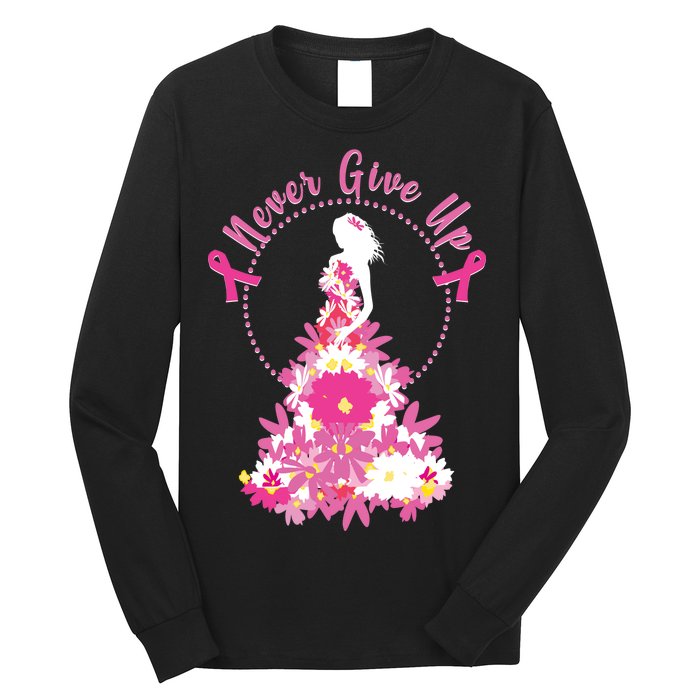 Never Give Up Breast Cancer Awareness Floral Long Sleeve Shirt