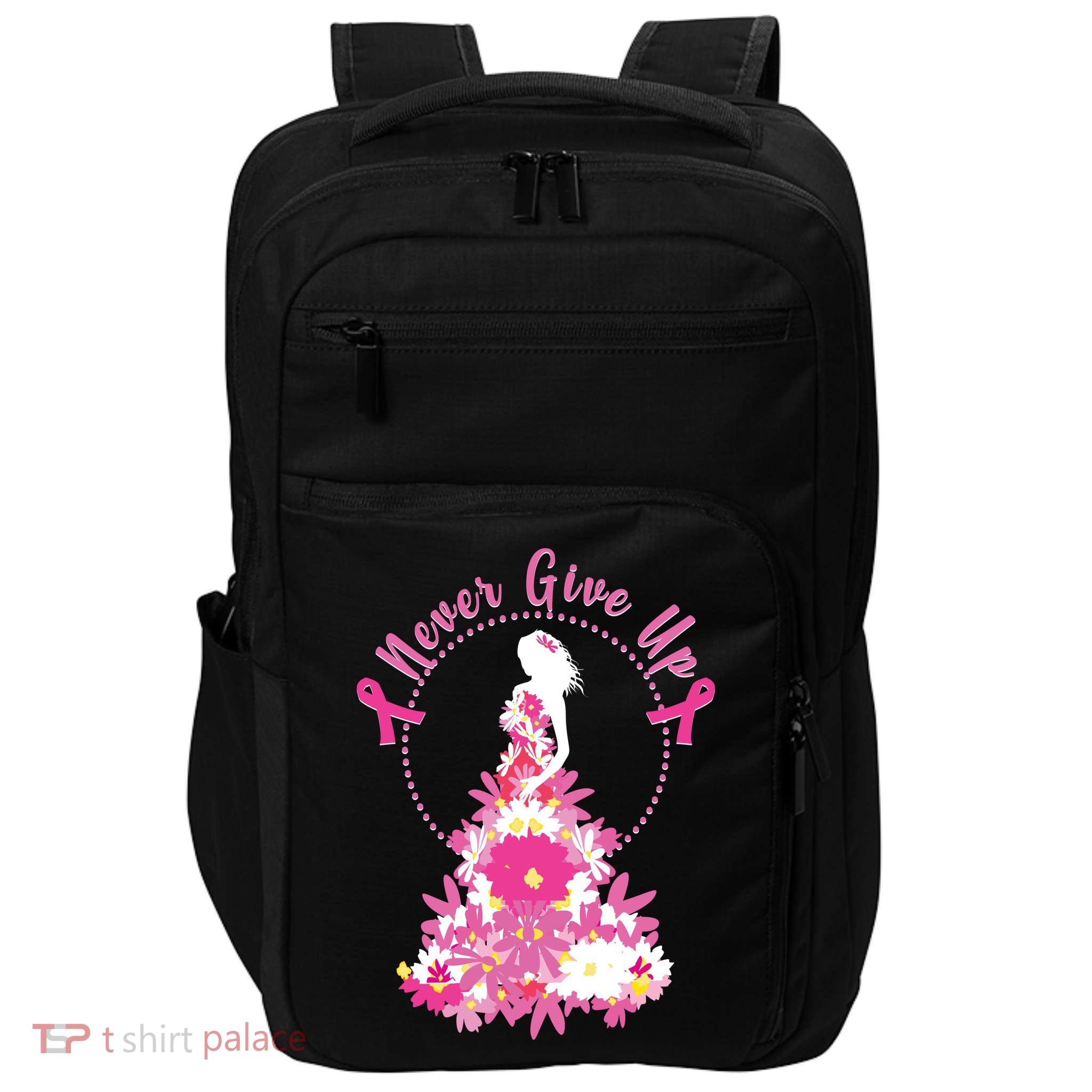 Never Give Up Breast Cancer Awareness Floral Impact Tech Backpack