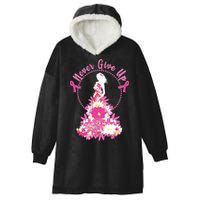 Never Give Up Breast Cancer Awareness Floral Hooded Wearable Blanket