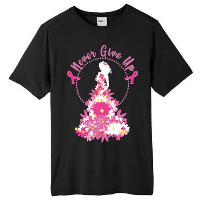 Never Give Up Breast Cancer Awareness Floral Tall Fusion ChromaSoft Performance T-Shirt