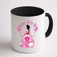 Never Give Up Breast Cancer Awareness Floral Mug