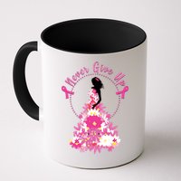 Never Give Up Breast Cancer Awareness Floral Mug
