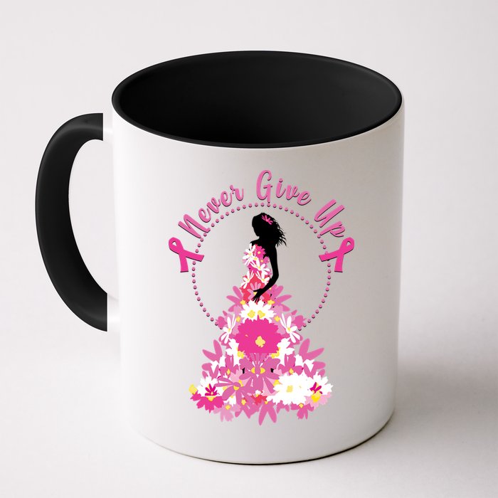 Never Give Up Breast Cancer Awareness Floral Mug