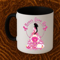 Never Give Up Breast Cancer Awareness Floral Mug