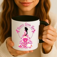 Never Give Up Breast Cancer Awareness Floral Mug