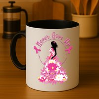 Never Give Up Breast Cancer Awareness Floral Mug