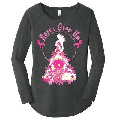 Never Give Up Breast Cancer Awareness Floral Women's Perfect Tri Tunic Long Sleeve Shirt