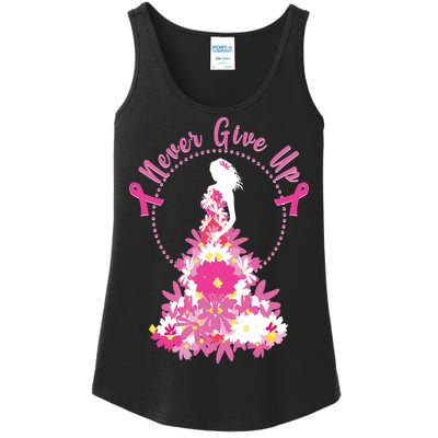 Never Give Up Breast Cancer Awareness Floral Ladies Essential Tank