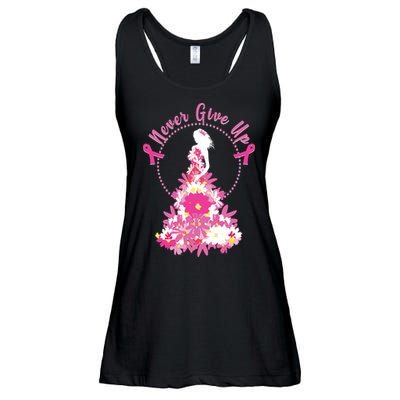 Never Give Up Breast Cancer Awareness Floral Ladies Essential Flowy Tank