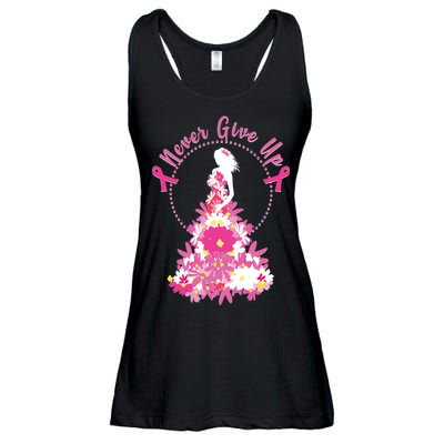 Never Give Up Breast Cancer Awareness Floral Ladies Essential Flowy Tank