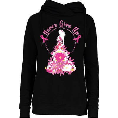 Never Give Up Breast Cancer Awareness Floral Womens Funnel Neck Pullover Hood