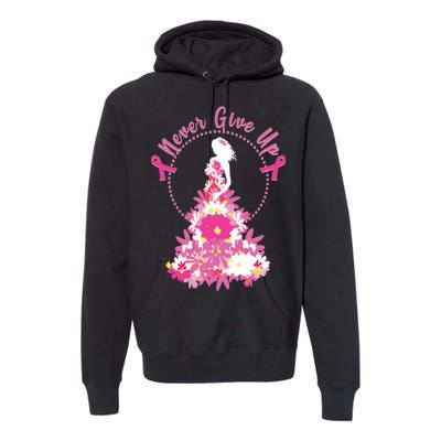 Never Give Up Breast Cancer Awareness Floral Premium Hoodie