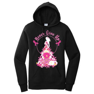 Never Give Up Breast Cancer Awareness Floral Women's Pullover Hoodie