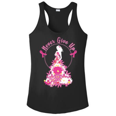 Never Give Up Breast Cancer Awareness Floral Ladies PosiCharge Competitor Racerback Tank