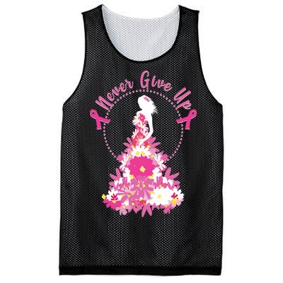 Never Give Up Breast Cancer Awareness Floral Mesh Reversible Basketball Jersey Tank