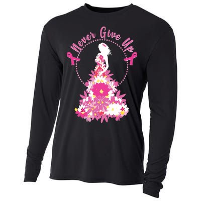 Never Give Up Breast Cancer Awareness Floral Cooling Performance Long Sleeve Crew