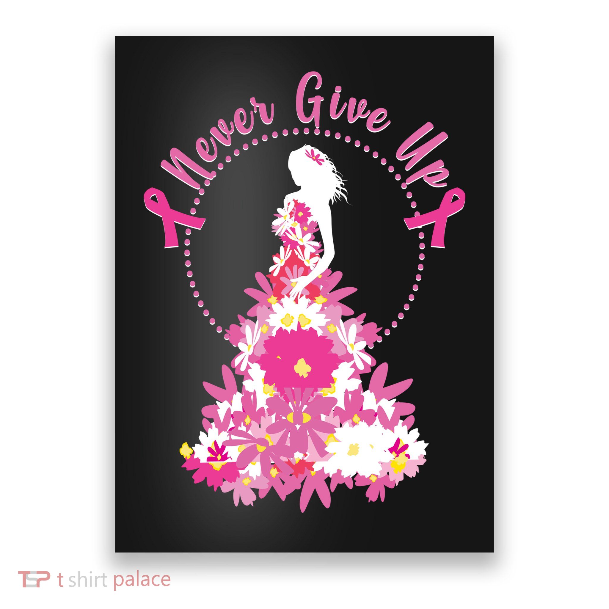 Never Give Up Breast Cancer Awareness Floral Poster