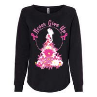 Never Give Up Breast Cancer Awareness Floral Womens California Wash Sweatshirt