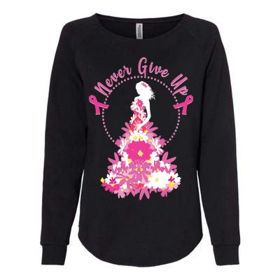 Never Give Up Breast Cancer Awareness Floral Womens California Wash Sweatshirt