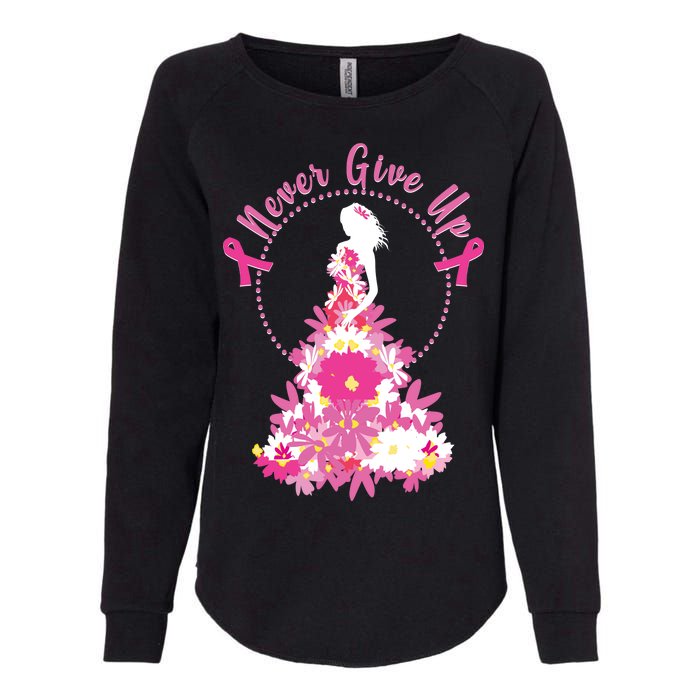 Never Give Up Breast Cancer Awareness Floral Womens California Wash Sweatshirt