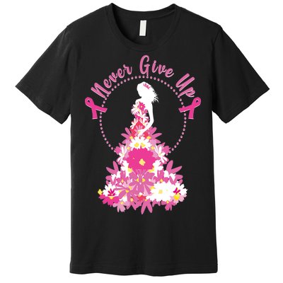 Never Give Up Breast Cancer Awareness Floral Premium T-Shirt