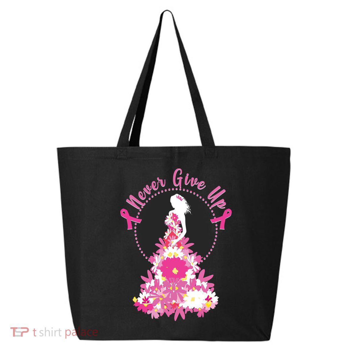 Never Give Up Breast Cancer Awareness Floral 25L Jumbo Tote