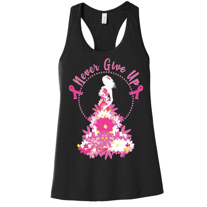 Never Give Up Breast Cancer Awareness Floral Women's Racerback Tank