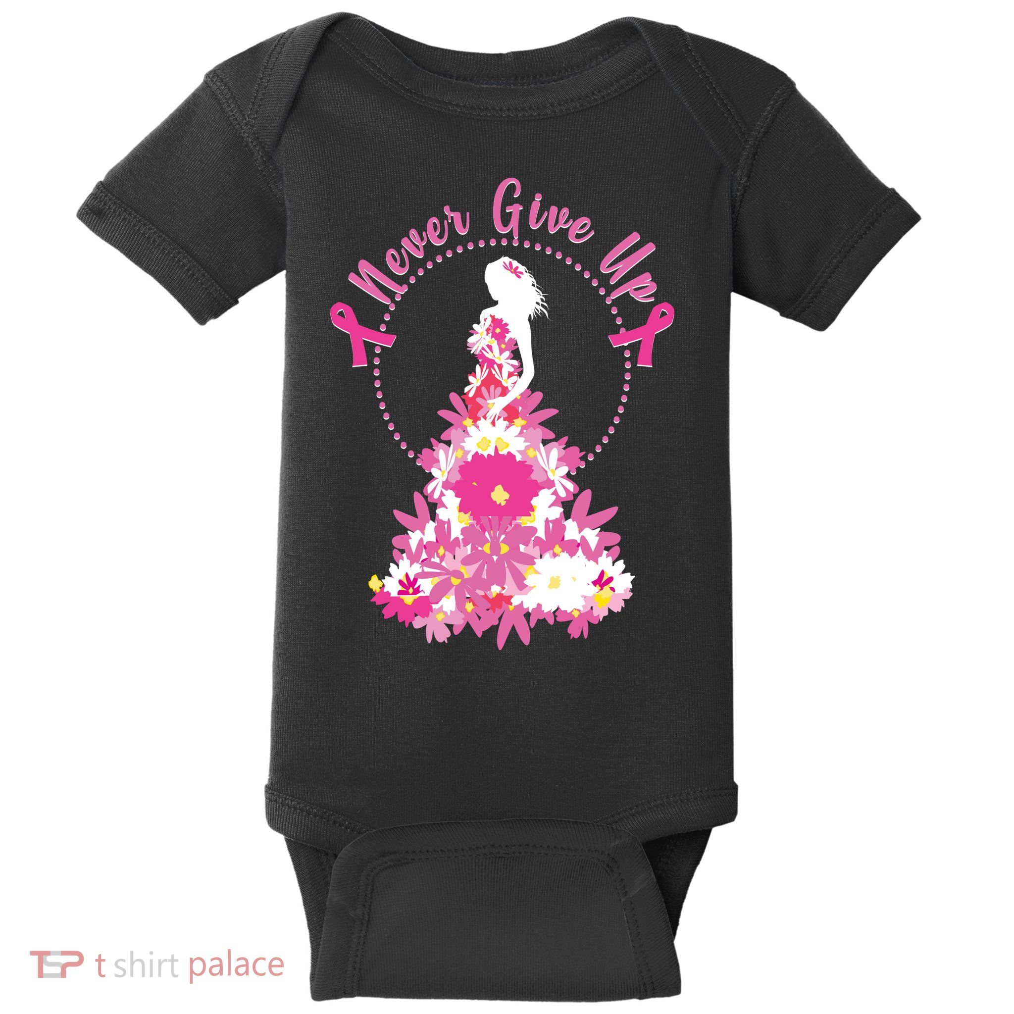 Never Give Up Breast Cancer Awareness Floral Baby Bodysuit