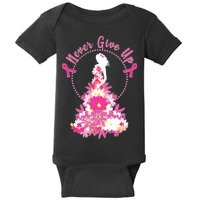 Never Give Up Breast Cancer Awareness Floral Baby Bodysuit