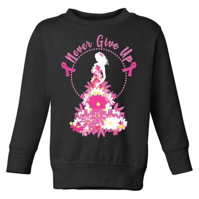 Never Give Up Breast Cancer Awareness Floral Toddler Sweatshirt