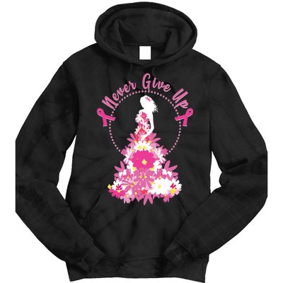 Never Give Up Breast Cancer Awareness Floral Tie Dye Hoodie