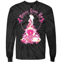 Never Give Up Breast Cancer Awareness Floral Tie-Dye Long Sleeve Shirt