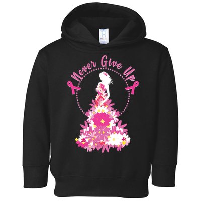 Never Give Up Breast Cancer Awareness Floral Toddler Hoodie
