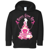 Never Give Up Breast Cancer Awareness Floral Toddler Hoodie