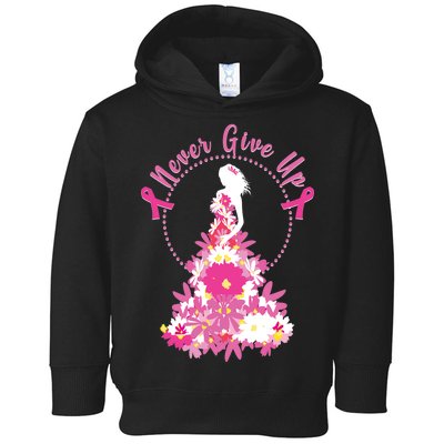 Never Give Up Breast Cancer Awareness Floral Toddler Hoodie