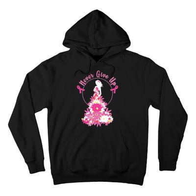 Never Give Up Breast Cancer Awareness Floral Tall Hoodie