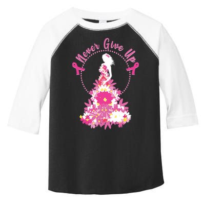 Never Give Up Breast Cancer Awareness Floral Toddler Fine Jersey T-Shirt