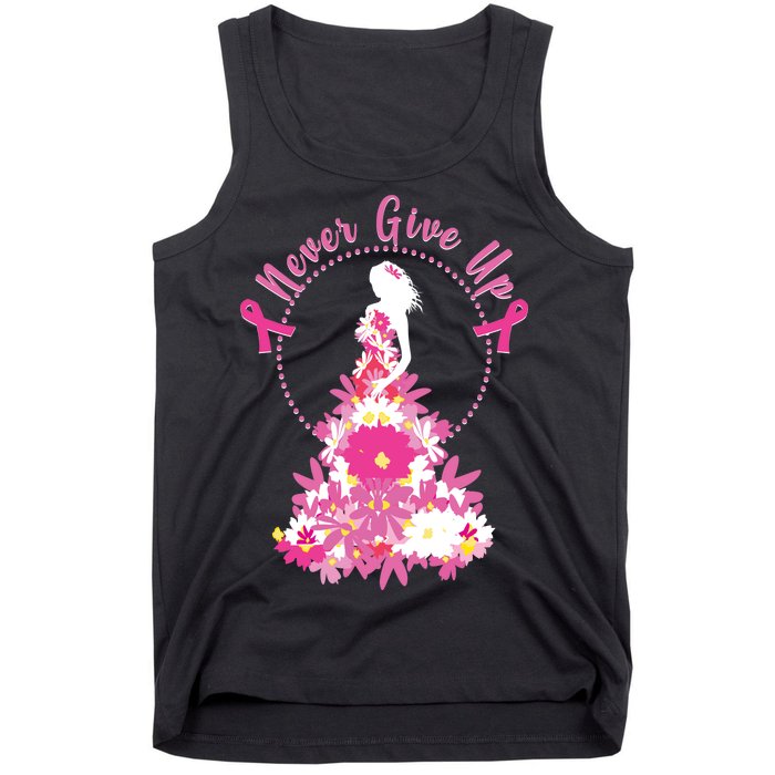 Never Give Up Breast Cancer Awareness Floral Tank Top